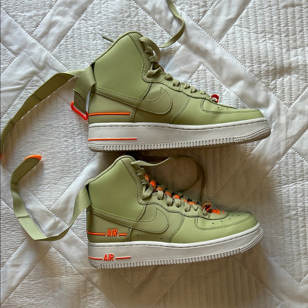 Nike Air Force One olive aura High-Top Sneakers in Green and Orange. basketball - Picture 5 of 15